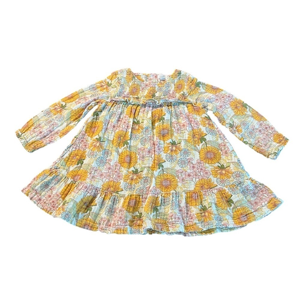 Angel Dear Floral Kids Dress - Yellow and Soft Pink Size 3T